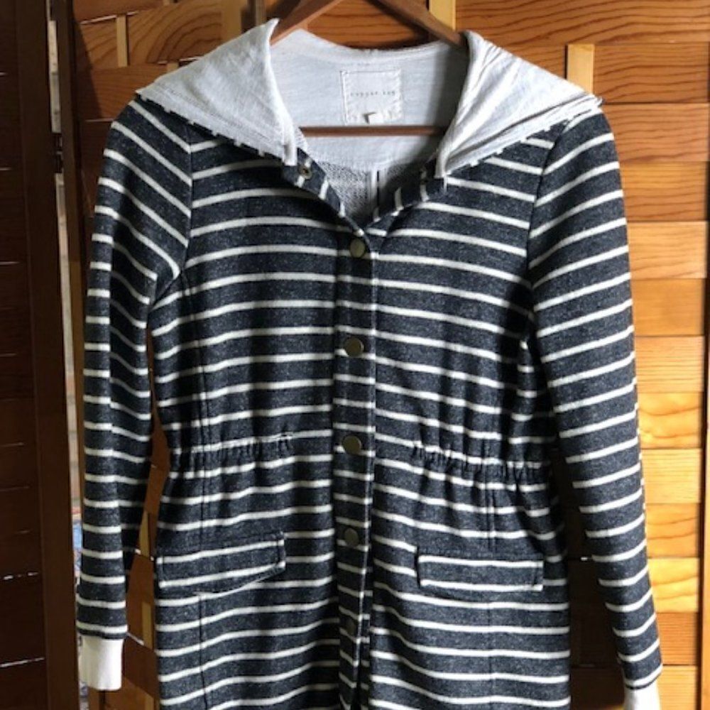 Copper Key Charcoal grey and oatmeal striped Girls knit hooded jacket